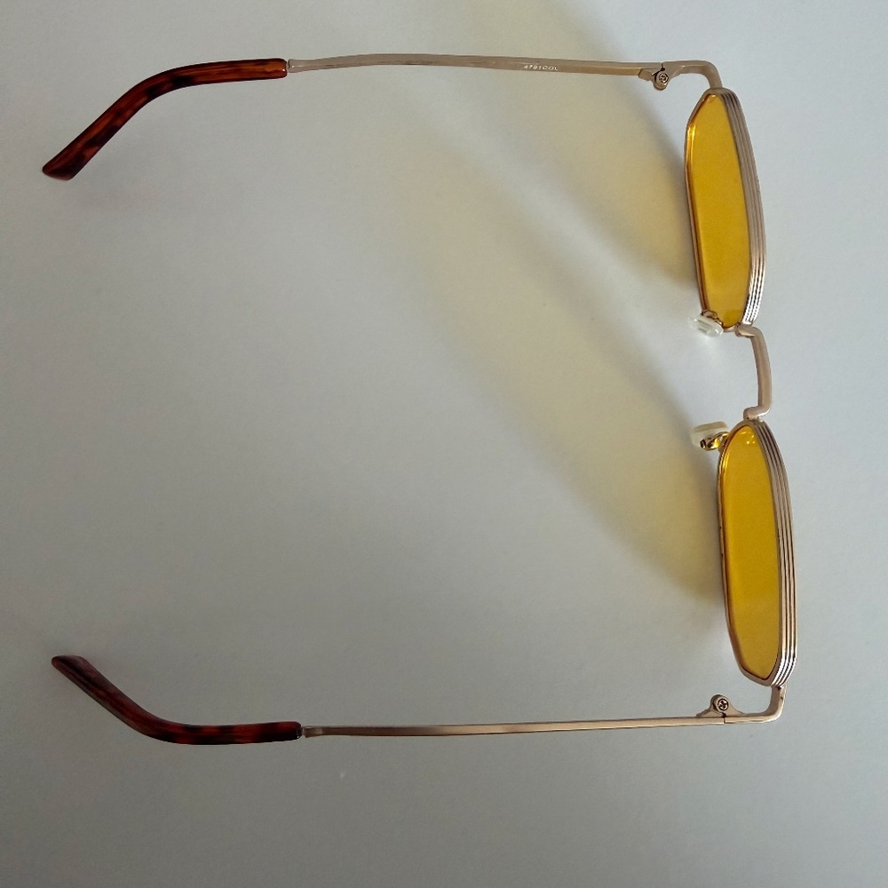 Vintage 90's-style Thin Gold-tone Metal Frame and Yellow Lens Square Sunglasses - Picture 4 of 5